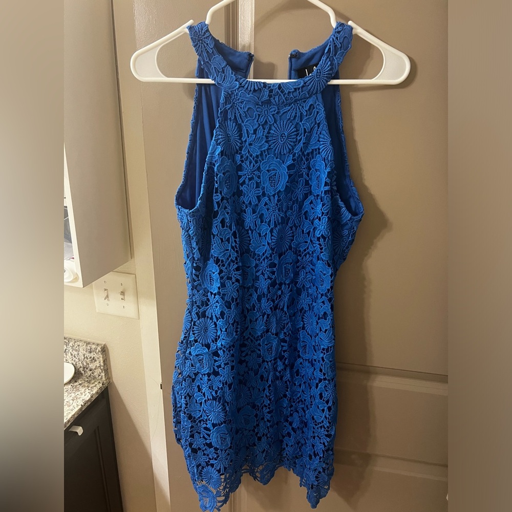Lulus Love Poem Blue Lace Mini Dress